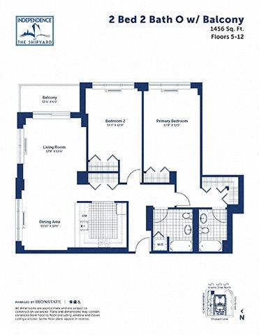 Floor plan for 2 beds, 2 baths, 1456 sqft