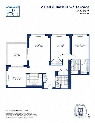 Floor plan for 2 beds, 2 baths, 1520 sqft