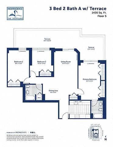 Floor plan for 3 beds, 2 baths, 1436 sqft