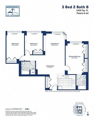 Floor plan for 3 beds, 2 baths, 1459 sqft