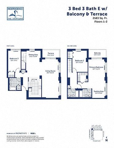 Floor plan for 3 beds, 3 baths, 2183 sqft