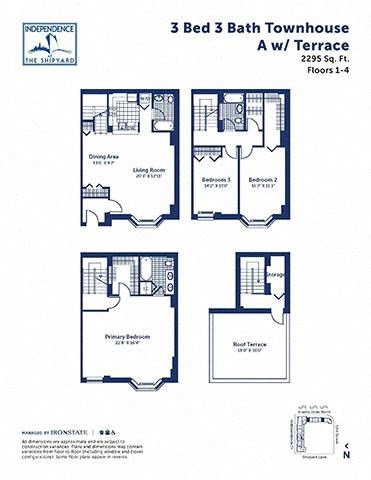 Floor plan for 3 beds, 3 baths, 2295 sqft