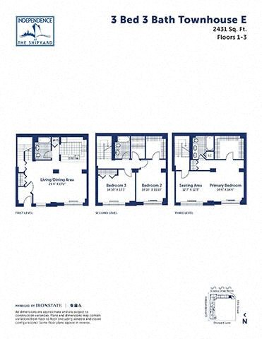 Floor plan for 3 beds, 3 baths, 2431 sqft