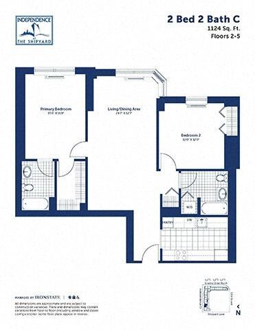Floor plan for 2 beds, 2 baths, 1124 sqft