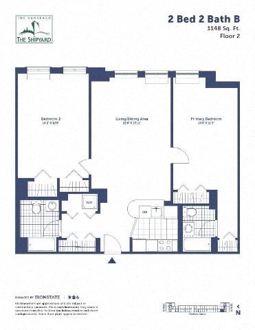Floor plan for 2 beds, 2 baths, 1148 sqft