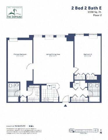 Floor plan for 2 beds, 2 baths, 1338 sqft