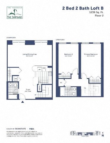 Floor plan for 2 beds, 2 baths, 1239 sqft