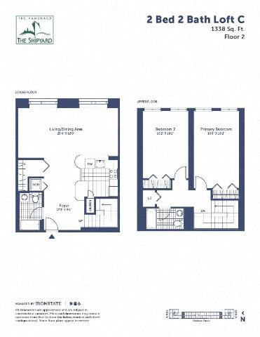 Floor plan for 2 beds, 2 baths, 1338 sqft