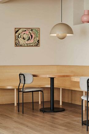 Jersey City apartment for rent - a dining room with a long wooden table and three chairs