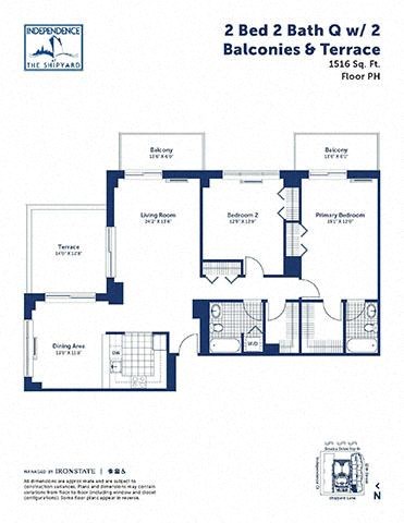 Floor plan for 2 beds, 2 baths, 1516 sqft