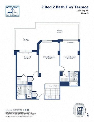 Floor plan for 2 beds, 2 baths, 1158 sqft