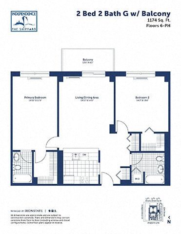 Floor plan for 2 beds, 2 baths, 1174 sqft