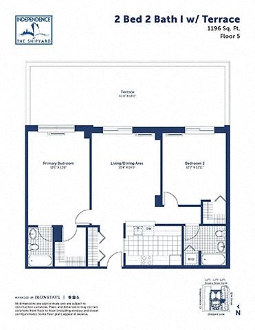 Floor plan for 2 beds, 2 baths, 1196 sqft