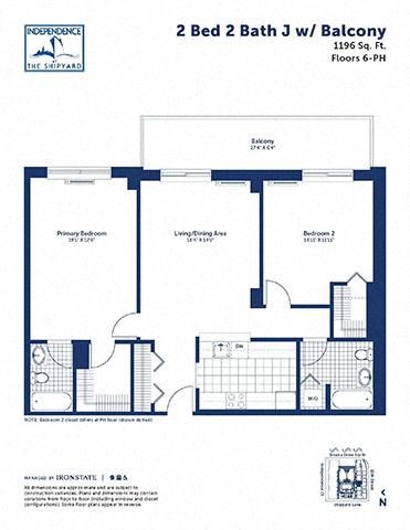 Floor plan for 2 beds, 2 baths, 1196 sqft