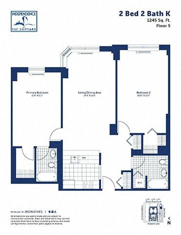 Floor plan for 2 beds, 2 baths, 1245 sqft