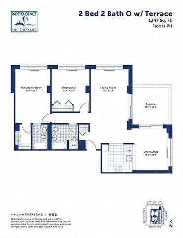 Floor plan for 2 beds, 2 baths, 1347 sqft