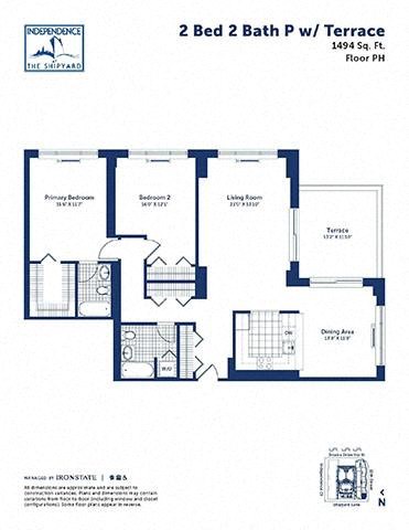 Floor plan for 2 beds, 2 baths, 1494 sqft