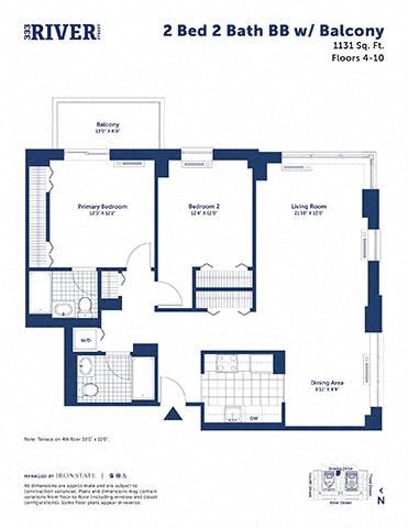 Floor plan for 2 beds, 2 baths, 1131 sqft