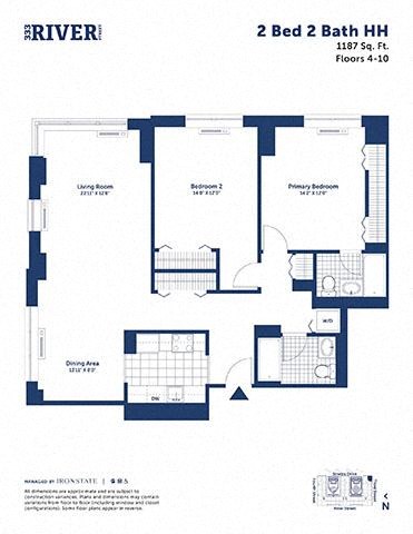 Floor plan for 2 beds, 2 baths, 1187 sqft
