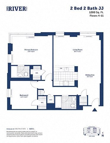 Floor plan for 2 beds, 2 baths, 1200 sqft