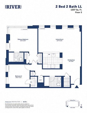 Floor plan for 2 beds, 2 baths, 1207 sqft