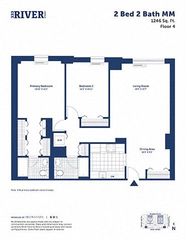 Floor plan for 2 beds, 2 baths, 1246 sqft