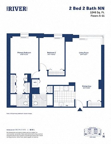 Floor plan for 2 beds, 2 baths, 1246 sqft