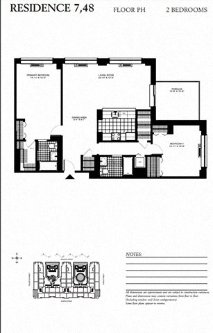 Floor plan for 2 beds, 2 baths, 1290 sqft