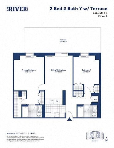 Floor plan for 2 beds, 2 baths, 1113 sqft