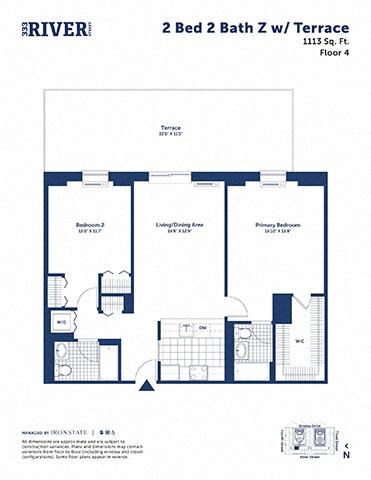 Floor plan for 2 beds, 2 baths, 1113 sqft