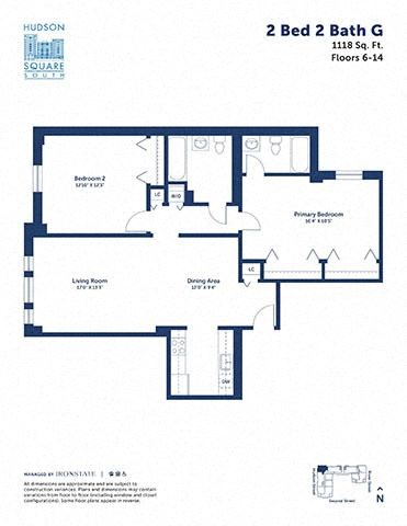 Floor plan for 2 beds, 2 baths, 1118 sqft