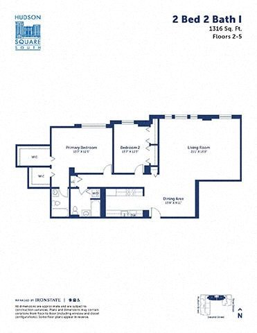 Floor plan for 2 beds, 2 baths, 1316 sqft