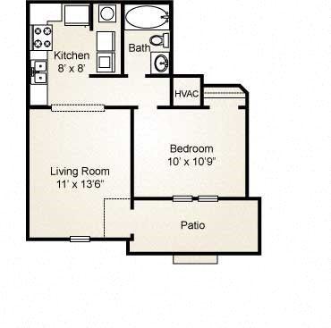 Floor plan for 1 bed, 1 bath, 495 sqft