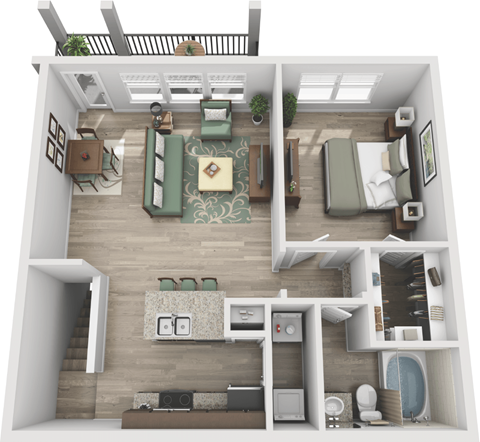 Floor plan for 1 bed, 1 bath, 788 sqft