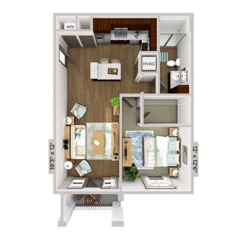 Floor plan for 1 bed, 1 bath, 866 sqft