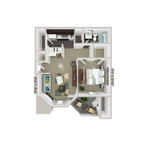 Floor plan for 1 bed, 1 bath, 700 sqft