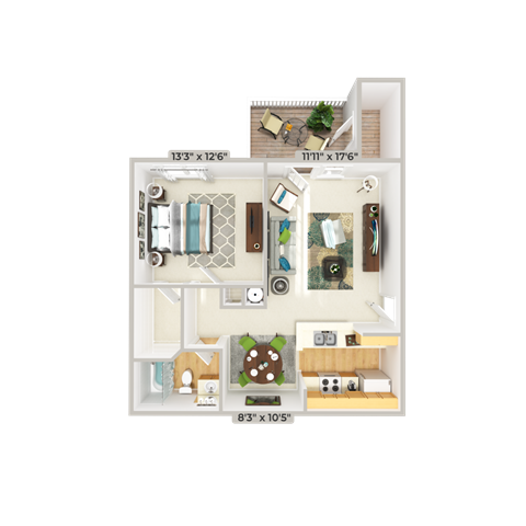 Floor plan for 1 bed, 1 bath, 824 sqft