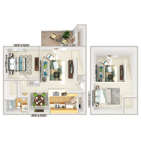 Floor plan for 1 bed, 1 bath, 1094 sqft