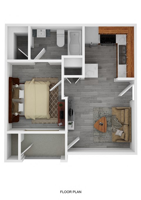 Floor plan for 1 bed, 1 bath, 539 sqft