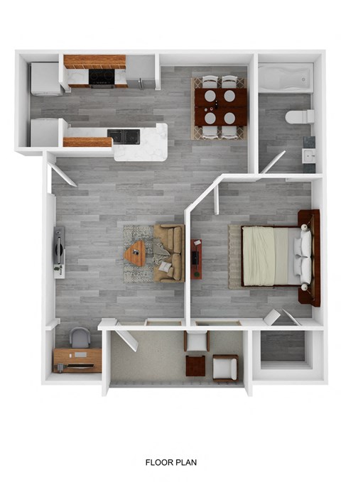 Floor plan for 1 bed, 1 bath, 671 sqft