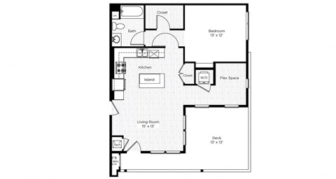 Floor plan for 1 bed, 1 bath, 752 sqft