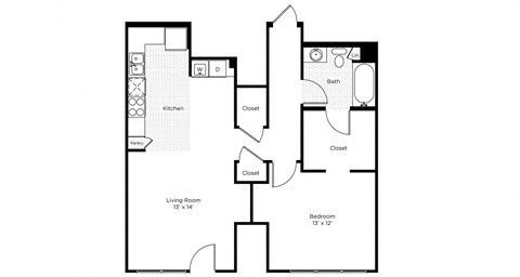 Floor plan for 1 bed, 1 bath, 812 sqft