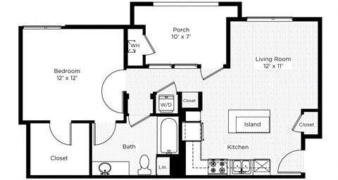 Floor plan for 1 bed, 1 bath, 646 sqft