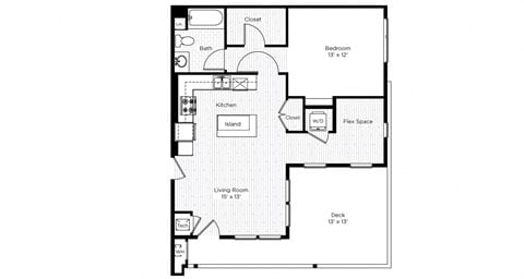 Floor plan for 1 bed, 1 bath, 758 sqft