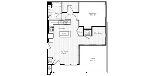 Floor plan for 1 bed, 1 bath, 758 sqft