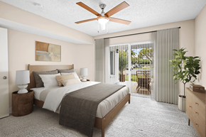 Dania Beach apartment for rent - a bedroom with a bed and a ceiling fan