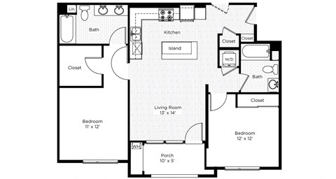 Floor plan for 2 beds, 2 baths, 941 sqft
