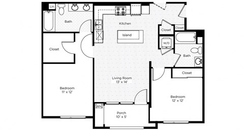 Floor plan for 2 beds, 2 baths, 952 sqft
