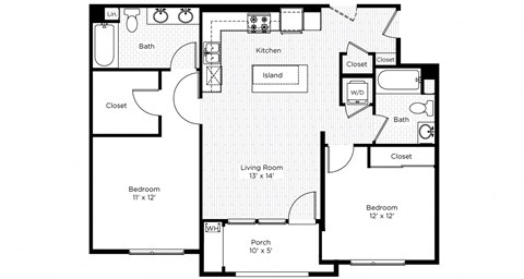 Floor plan for 2 beds, 2 baths, 952 sqft