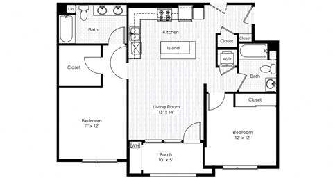 Floor plan for 2 beds, 2 baths, 958 sqft